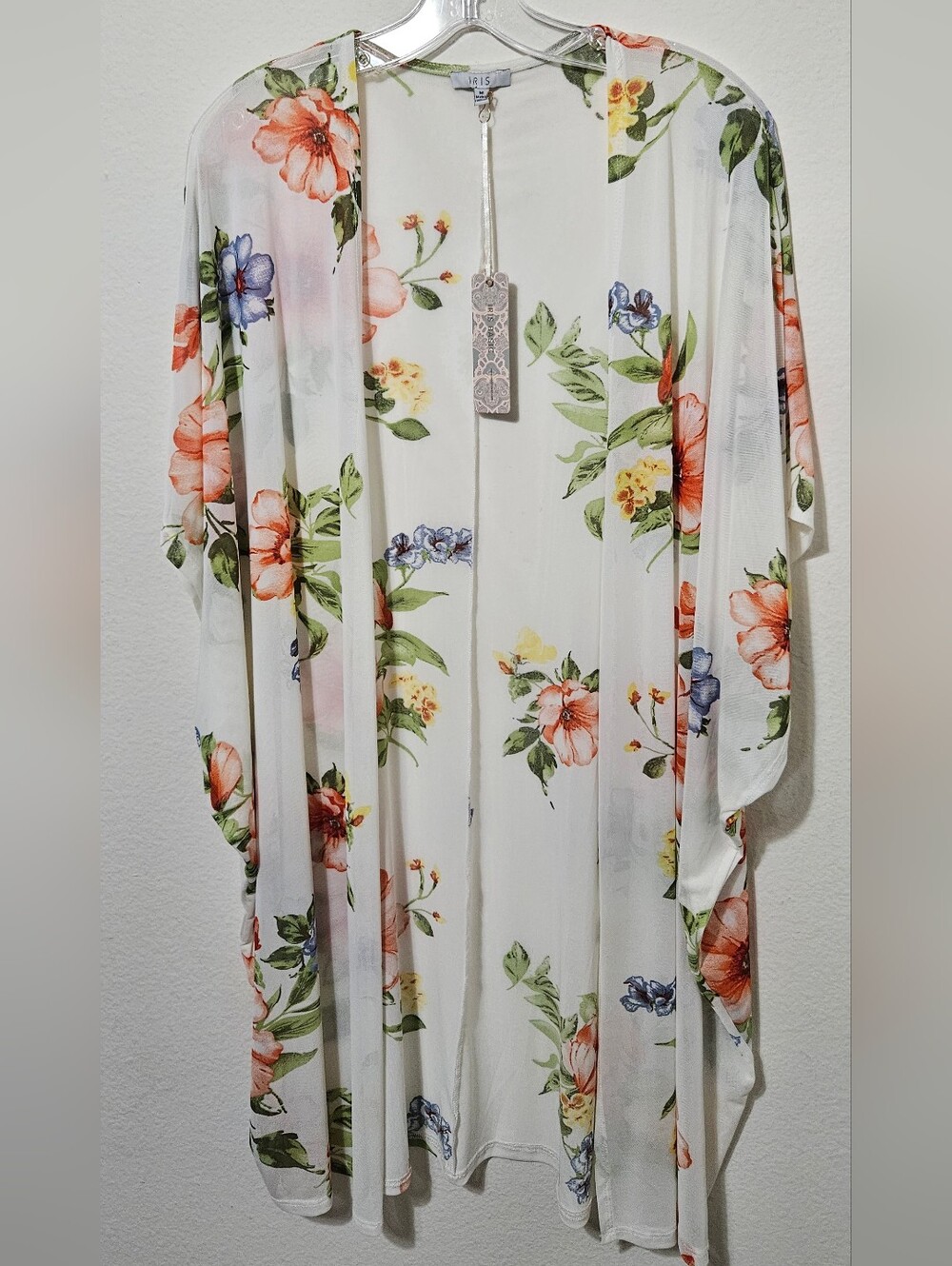 iris Sheer Cream Kimono with Green Trim